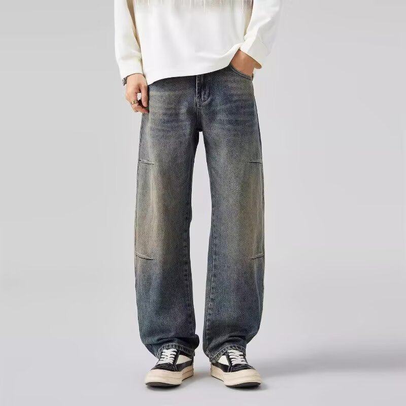 美式潮牌分割设计感工装牛仔裤男
