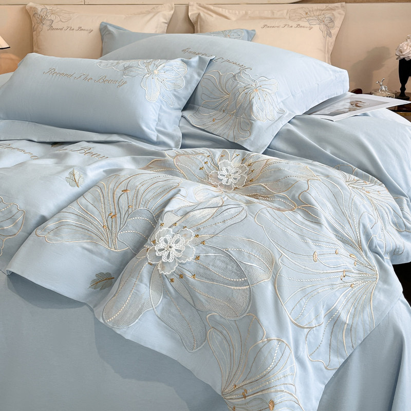 秋冬新款加厚100%纯棉四件套全棉磨毛床单笠被套轻奢高档床上用品