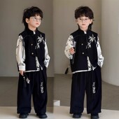 唐装 套装 2025秋季 古风儿童马甲衬衫 新款 男童国风小少爷汉服新中式