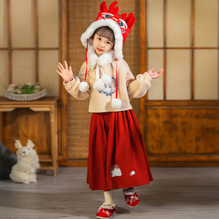 宝宝拜年服唐装女童中国风两件套女孩卫衣裙子套装新年喜庆半身裙