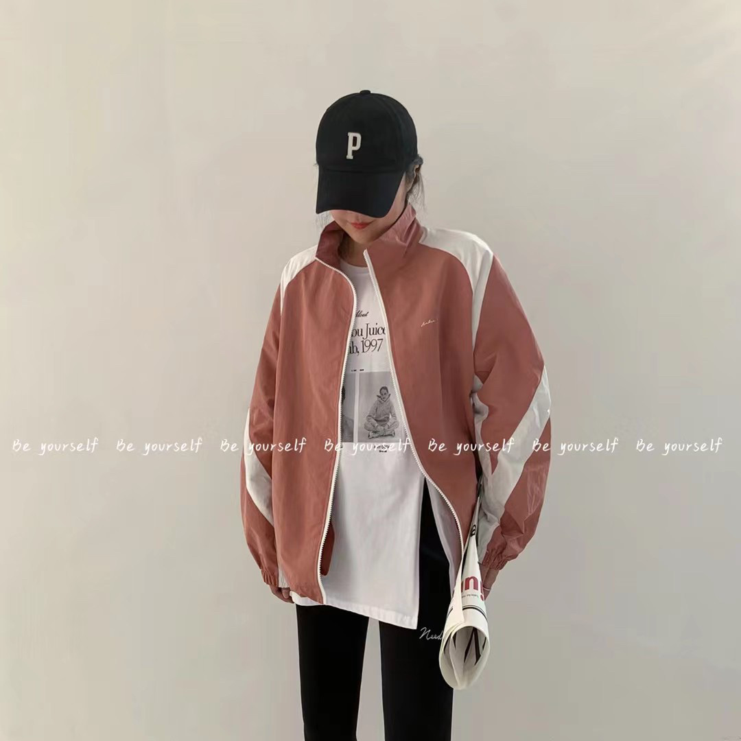 立领风衣外套女长袖2024春装新款beyourself冲锋衣拼色飞行员夹克