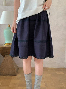 you think 春夏2026新款松紧腰花边刺绣中长款原宿ins风休闲半裙