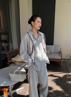 TTOO VOUIS春季新款气质松弛感港味直筒休闲裤衬衫棉麻两件套装女
