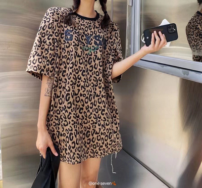 短袖韩版薄款豹纹棉质