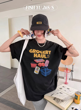 FISHYU 夏季2026新款美式街头感水洗做旧趣味减龄上衣印花短袖t恤