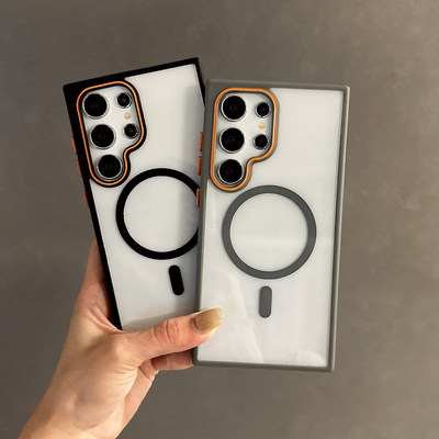 撞色环甲磁吸适用三星S25ultra手机壳新款S24plus高级感S23ultra透明简约全包防摔S24保护套男女S25创意小众