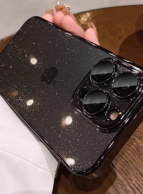 星空闪粉适用苹果15Promax手机壳新款暗紫色透明硬壳iPhone14pro带镜头膜11高档电镀保护套男女款13简约12por