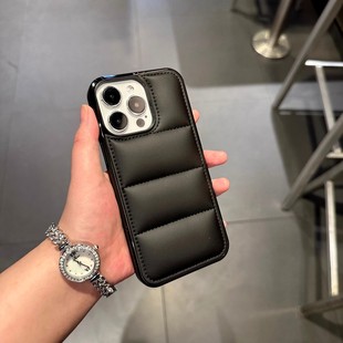 高级感黑色羽绒服iPhone16promax还原棉服手感iPhone15promax创意个性手机壳14硅胶保护套13高级12男女11Pro