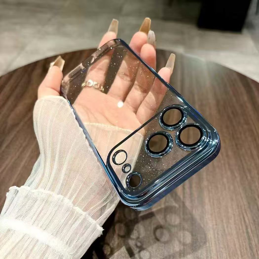 适用苹果17pro星空闪粉16promax手机壳新款iphone15透明自带镜头膜14plus高级感13简约12pro防摔11男女保护套