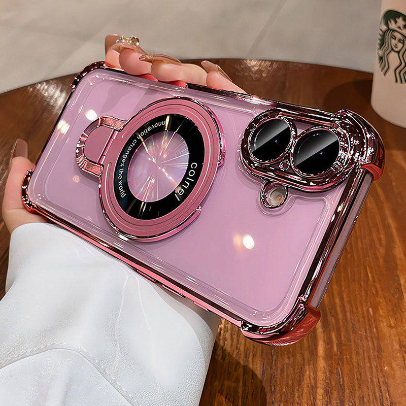 U盾支架四角气囊防摔适用苹果17promax手机壳自带镜头膜iphone16/15/14plus全包软壳13高级感12保护套简约ins