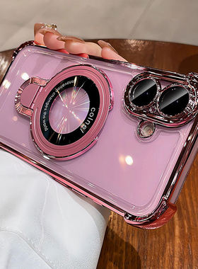 U盾支架四角气囊防摔适用苹果17promax手机壳自带镜头膜iphone16/15/14plus全包软壳13高级感12保护套简约ins