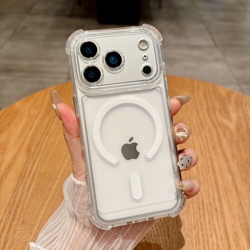 四角防摔适用苹果17promax磁吸充电透明手机壳新款iPhone16pro全包15plus高级感13简约14男女11pro创意保护套