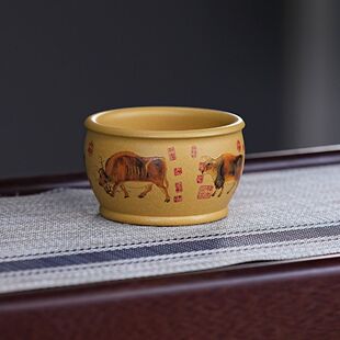 宜兴紫砂杯纯全手工主人杯原矿本山段泥五牛图杯大号品茗杯150ml