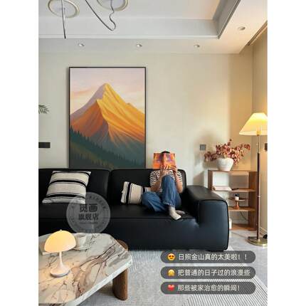砂岩画日照金山客厅装饰画沙发高级感肌理画背有靠山入户玄关挂画