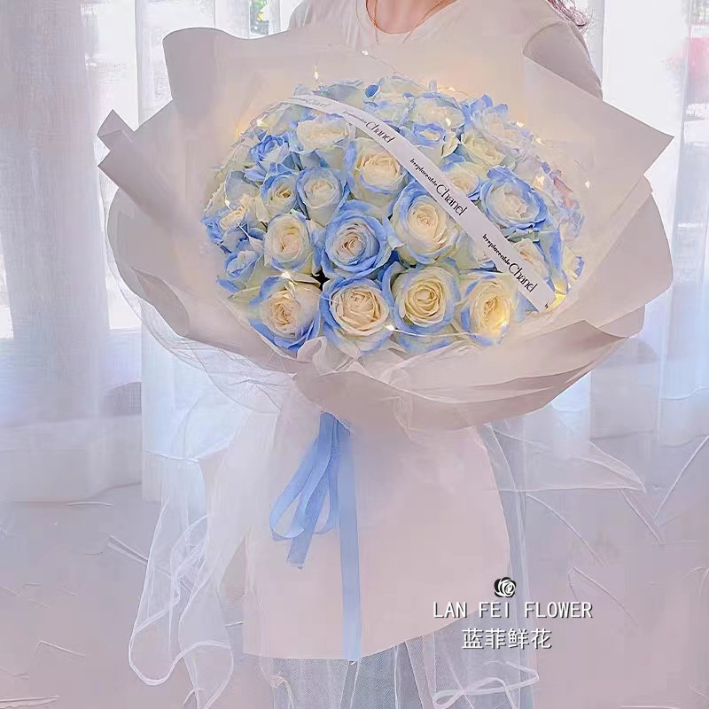 送女友生日碎冰蓝鲜花速递新疆石河子石河子市同城花店配送女友