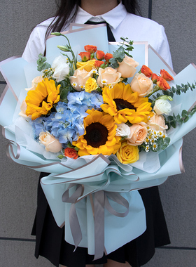 河南省郑州市二七区管城金水区鲜花店同城配送生日玫瑰向日葵花束