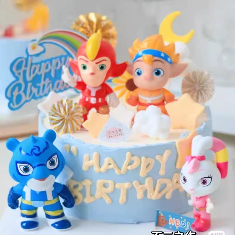 宇宙护卫队蛋糕装饰钢铁霸王龙儿童玩具摆件流星闪电风暴彩虹儿童