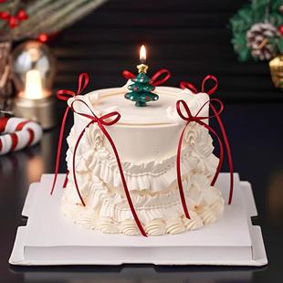 包邮网红圣诞节蛋糕装饰摆件ins韩风圣诞树帽子小熊蜡烛丝带插件