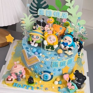 野餐蛋仔派对玩偶手办小男孩女孩生日蛋糕装饰宝宝游戏儿童周岁