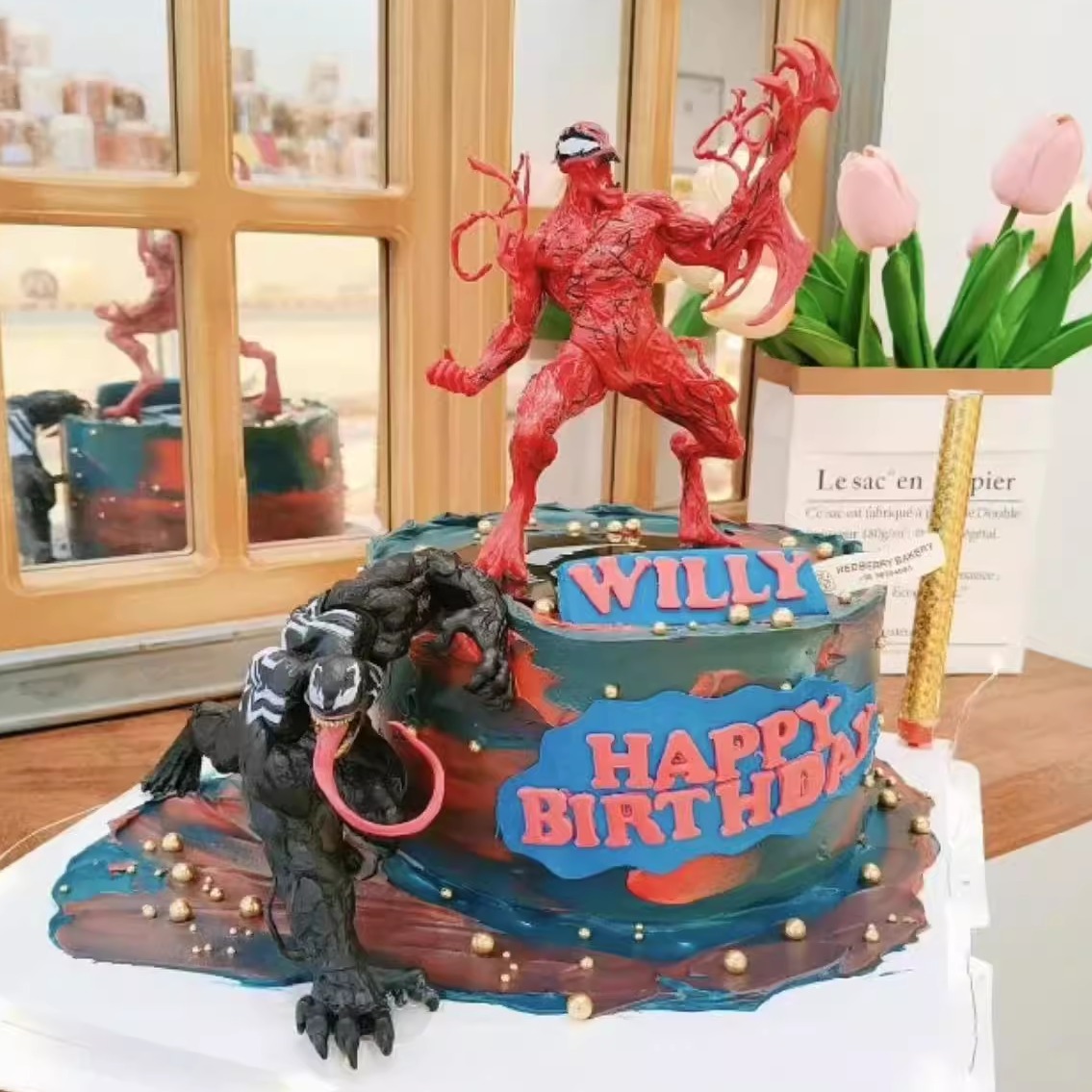 创意儿童生日毒液蜘蛛侠蛋糕装饰男孩款卡通动漫玩具周岁甜品插件