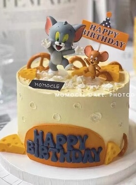 卡通Q版猫和老鼠生日蛋糕装饰摆件奶酪模具Tom汤姆猫生日快乐插牌