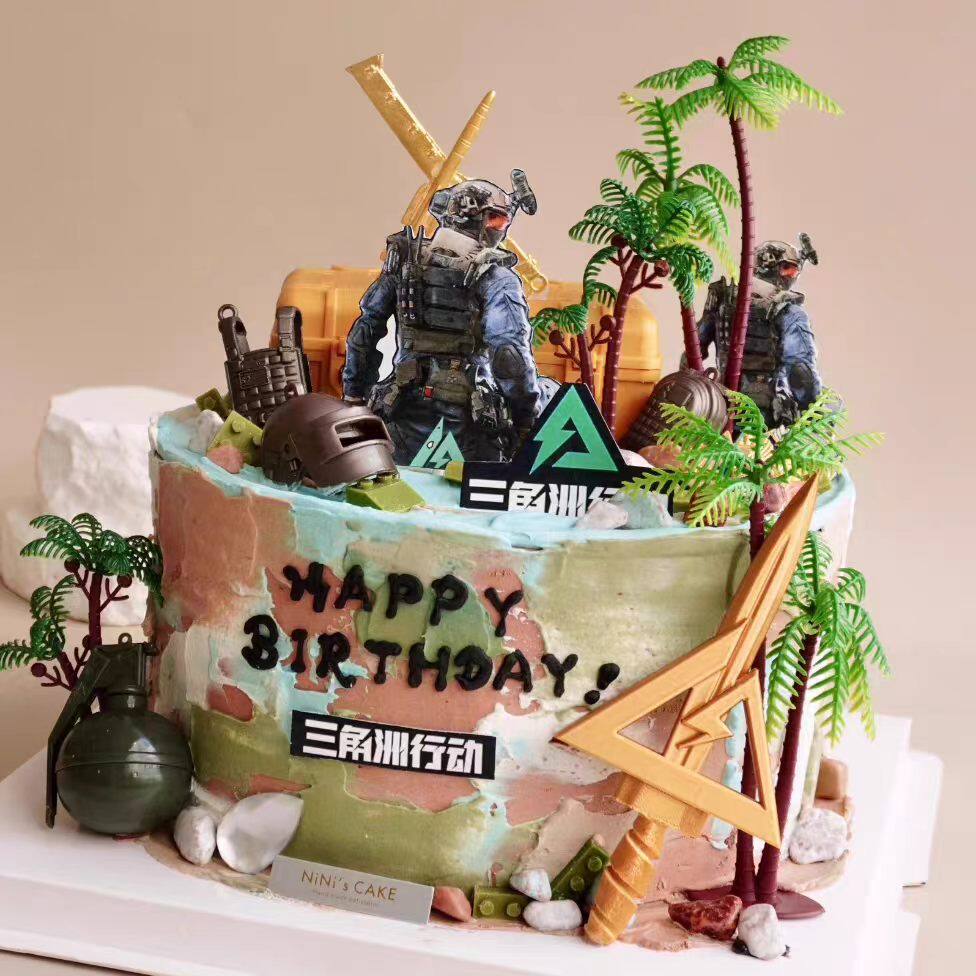 三角洲主题蛋糕装饰特种兵坦克火箭炮导弹机枪男孩生日蛋糕插件