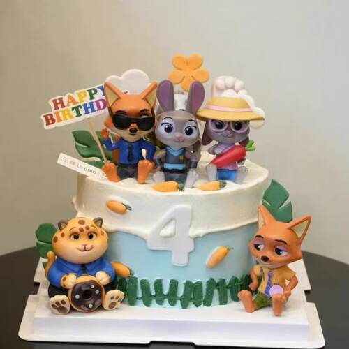 网红疯狂动物城蛋糕装饰插件朱迪尼克可爱兔子警官生日甜品插牌