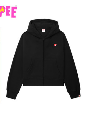 APEE女装秋冬心型刺绣小标红色连帽拉链卫衣外套F137A5P