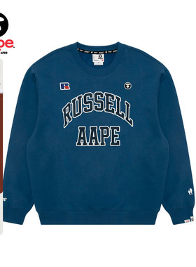 Aape联名RUSSELL男装秋冬经典徽章复古薄绒圆领卫衣9782XAP