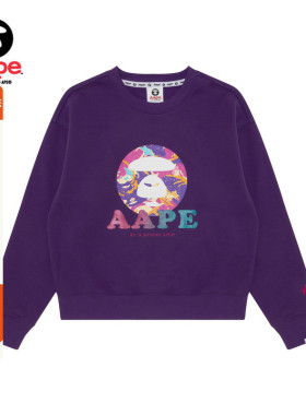 Aape旗舰店女装秋冬亮片迷彩猿人字母印花薄绒圆领卫衣A335XXL
