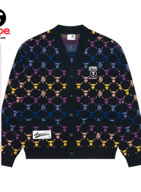 Aape旗舰店男装秋冬渐变老花猿人休闲潮流针织开衫外套B374XXP