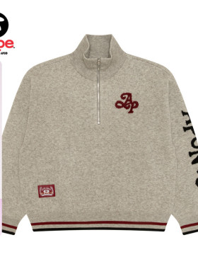 Aape旗舰店女装秋冬小狗字母提花半拉链翻领毛衣针织衫D336XXP