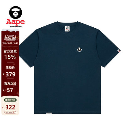 Aape旗舰店男装25春夏扑克猿人徽章简约宽松潮流短袖T恤1599XXO