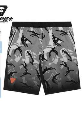 AAPE+运动男装春夏字母印花撞色拼接渐变迷彩潮流短裤6769XAG