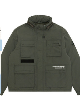 Aape旗舰店男装秋冬猿颜徽章工装风多口袋连帽羽绒外套7741XXP