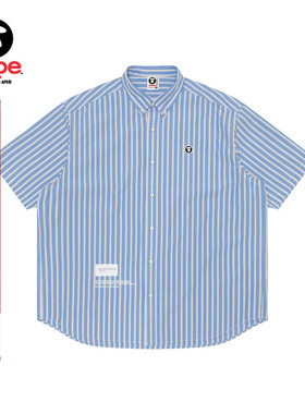 Aape春夏猿人徽章字母印花条纹休闲简约宽松短袖衬衫8475XAM