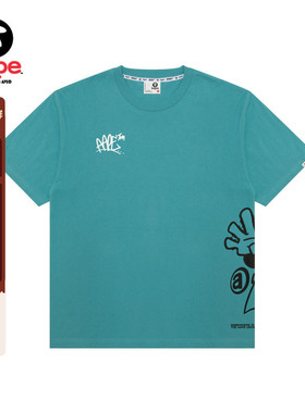 Aape旗舰店男装春夏滑板猿人涂鸦喷墨印花潮流短袖T恤1635XXO