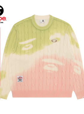 Aape旗舰店男装秋冬猿人刺绣撞色渐变麻花圆领针织衫D302XXP