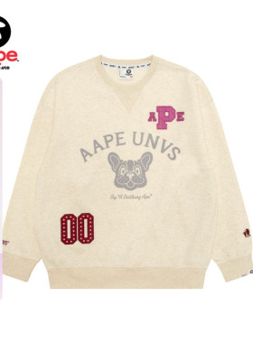 Aape旗舰店女装秋冬小狗字母图案休闲宽松薄绒圆领卫衣D327XAP