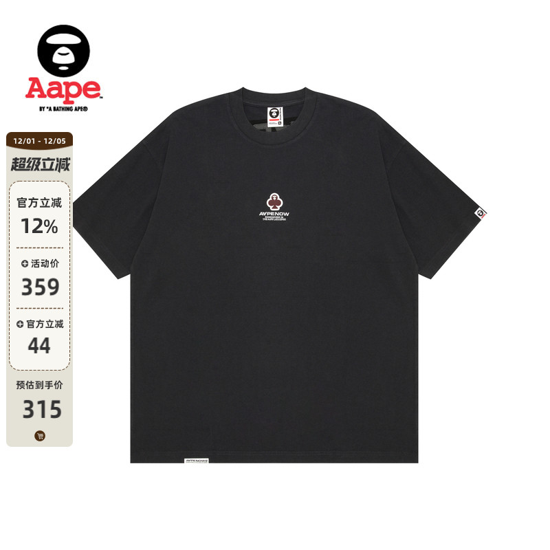 Aape男装扑克猿人徽章短袖T恤