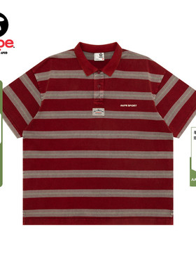 Aape旗舰店男装春夏美式复古学院风字母刺绣条纹POLO衫1892XXQ