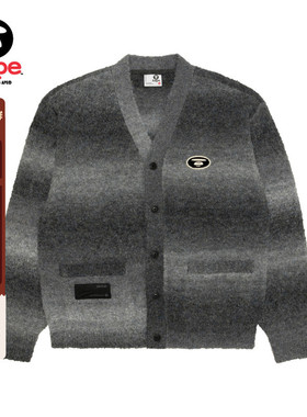 Aape旗舰店男装秋冬猿人刺绣做旧渐变休闲针织开衫D305XXP