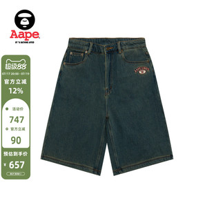Aape旗舰店女装春夏复古水洗做旧休闲潮流牛仔中裤C657XAP