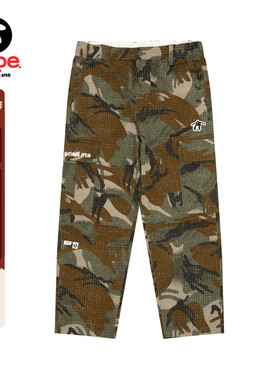 Aape旗舰店男装25春夏滑板猿人徽章格纹磨毛迷彩休闲裤B692XAO