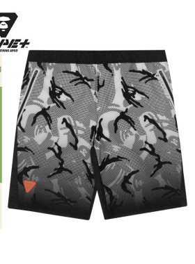 AAPE+运动男装春夏字母印花撞色拼接渐变迷彩潮流短裤6769XAG