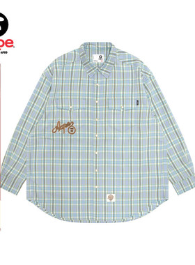 Aape旗舰店女装25春夏格纹刺绣字母宽松长袖衬衫8533XXO