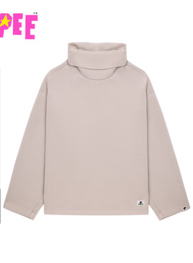 APEE女装秋冬心型标签水洗做旧纯色翻领卫衣F153A5P