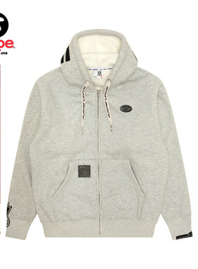 Aape旗舰男装秋冬猿人徽章嘻哈潮流休闲厚绒连帽卫衣外套B346XAN