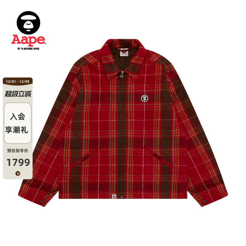 Aape猿人徽章复古格纹翻领夹克