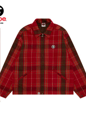 Aape旗舰店男装秋冬猿人徽章复古格纹休闲翻领夹克外套7733XXP